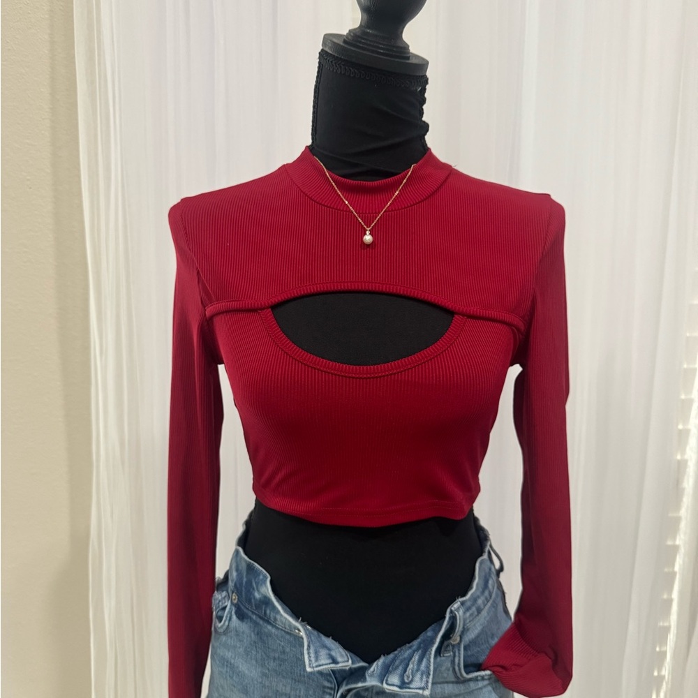 SHEIN Red Cut-Out Crop Top